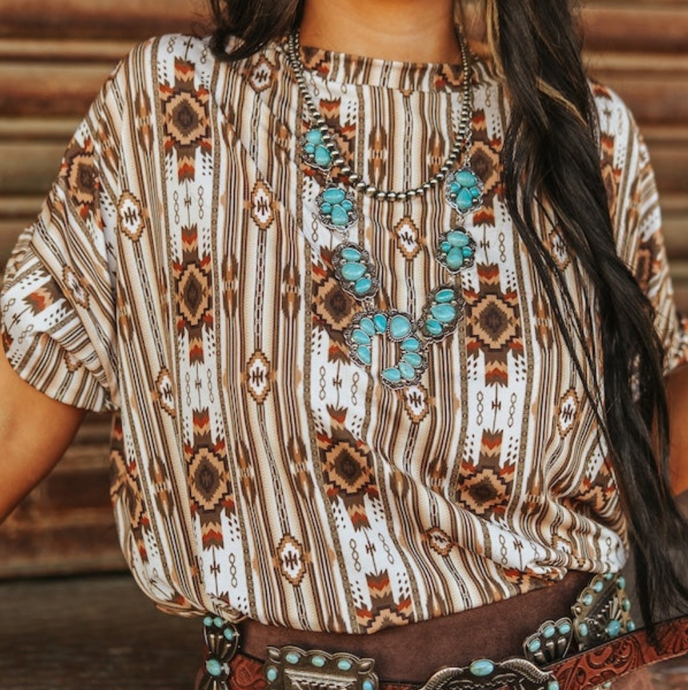 NWT Brown Western aztec oversized top - Picture 2 of 2